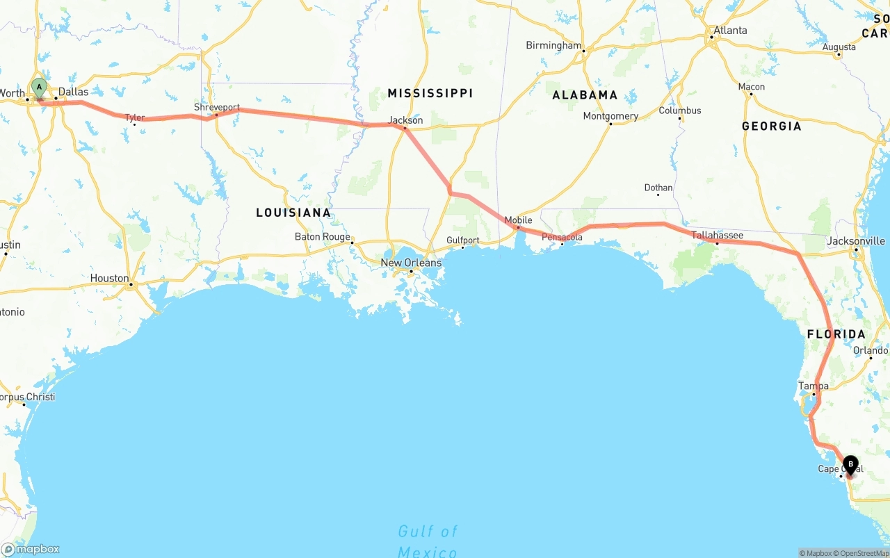Shipping route from Arlington to Southwest Florida International Airport