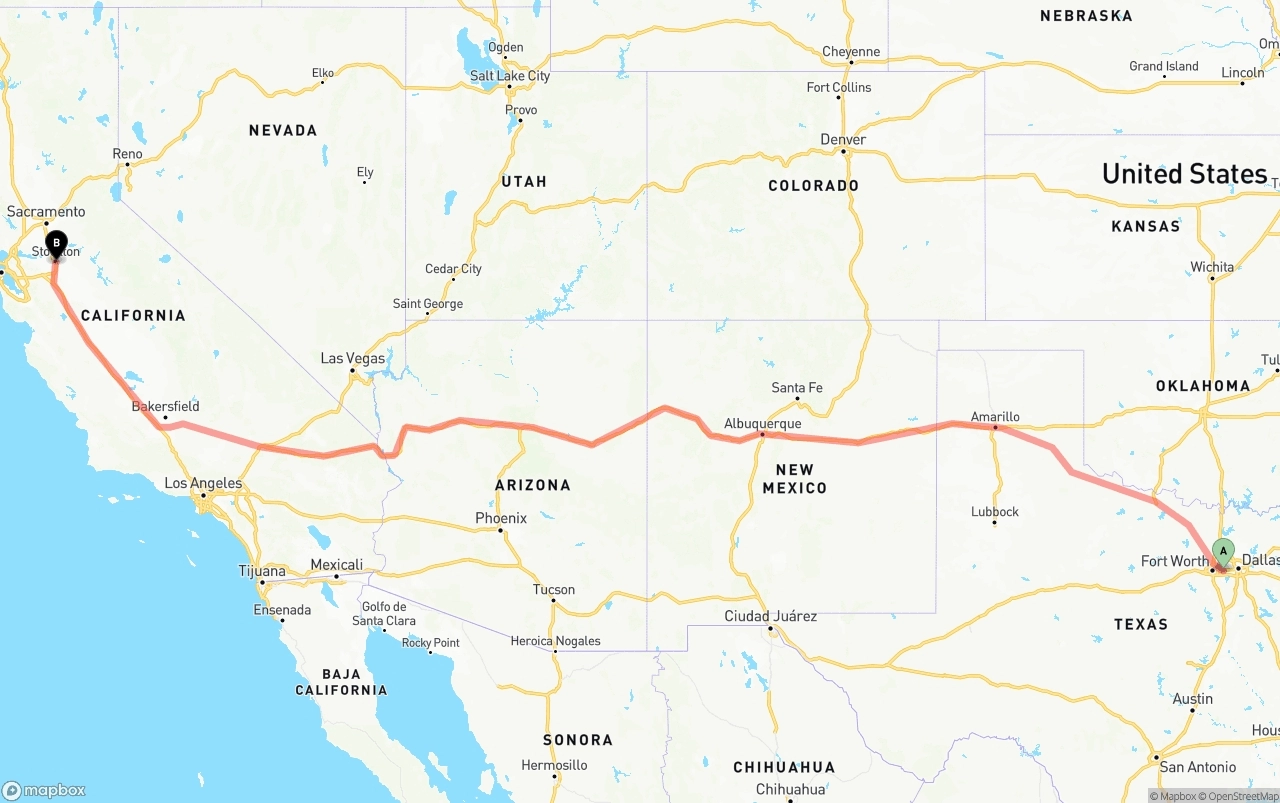 Shipping route from Arlington to Stockton