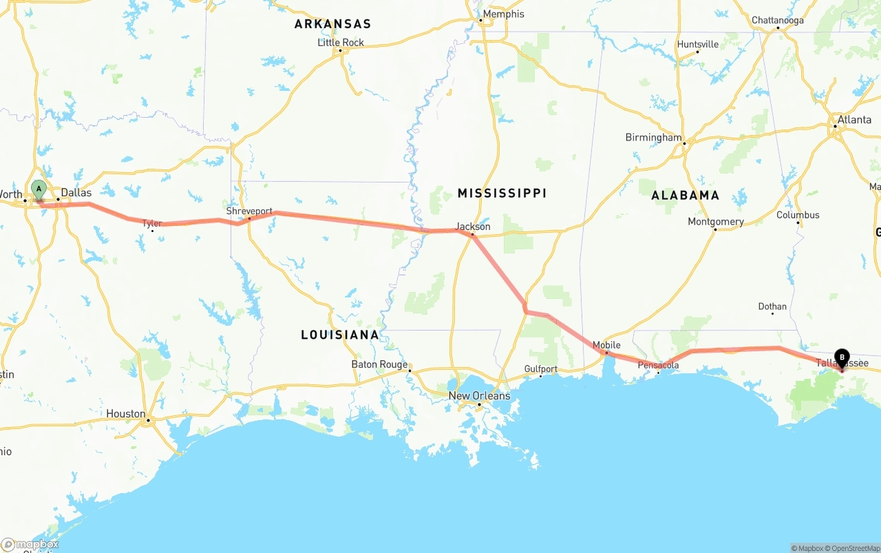 Shipping route from Arlington to Tallahassee