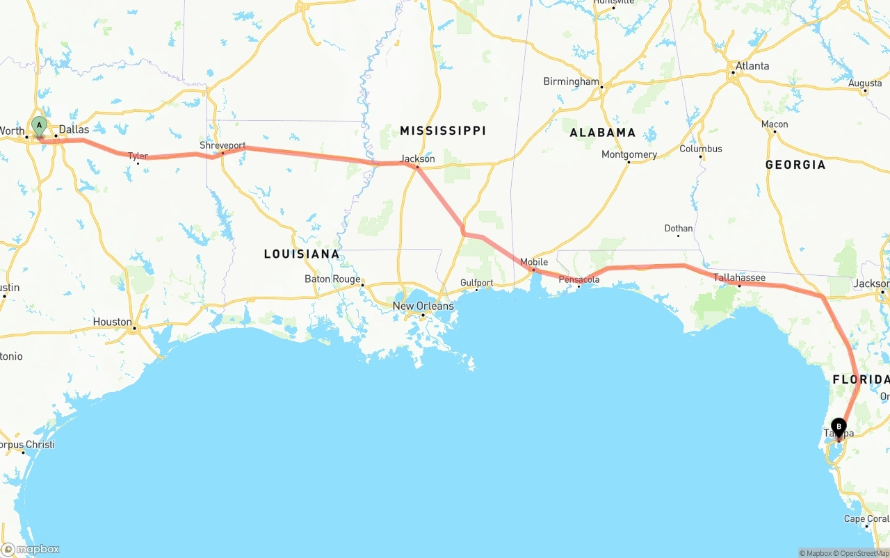 Shipping route from Arlington to Tampa