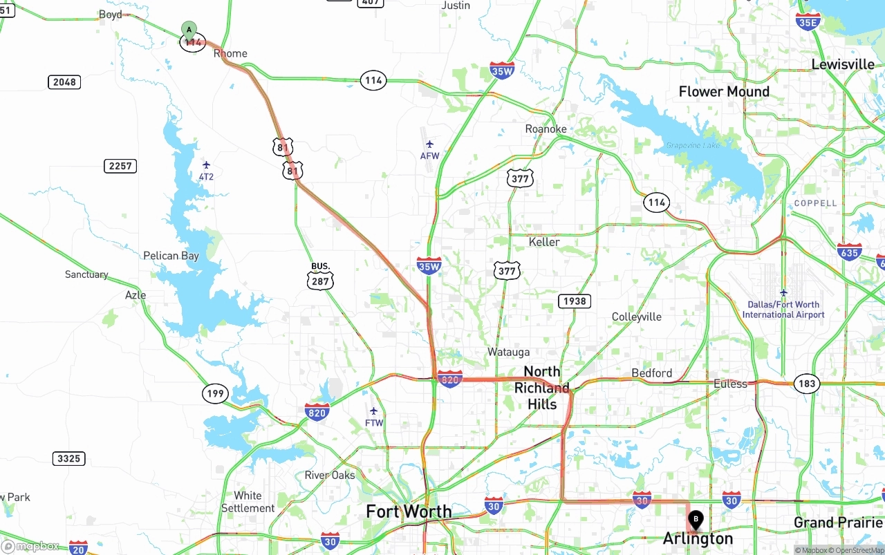 Shipping route from Aurora to Arlington