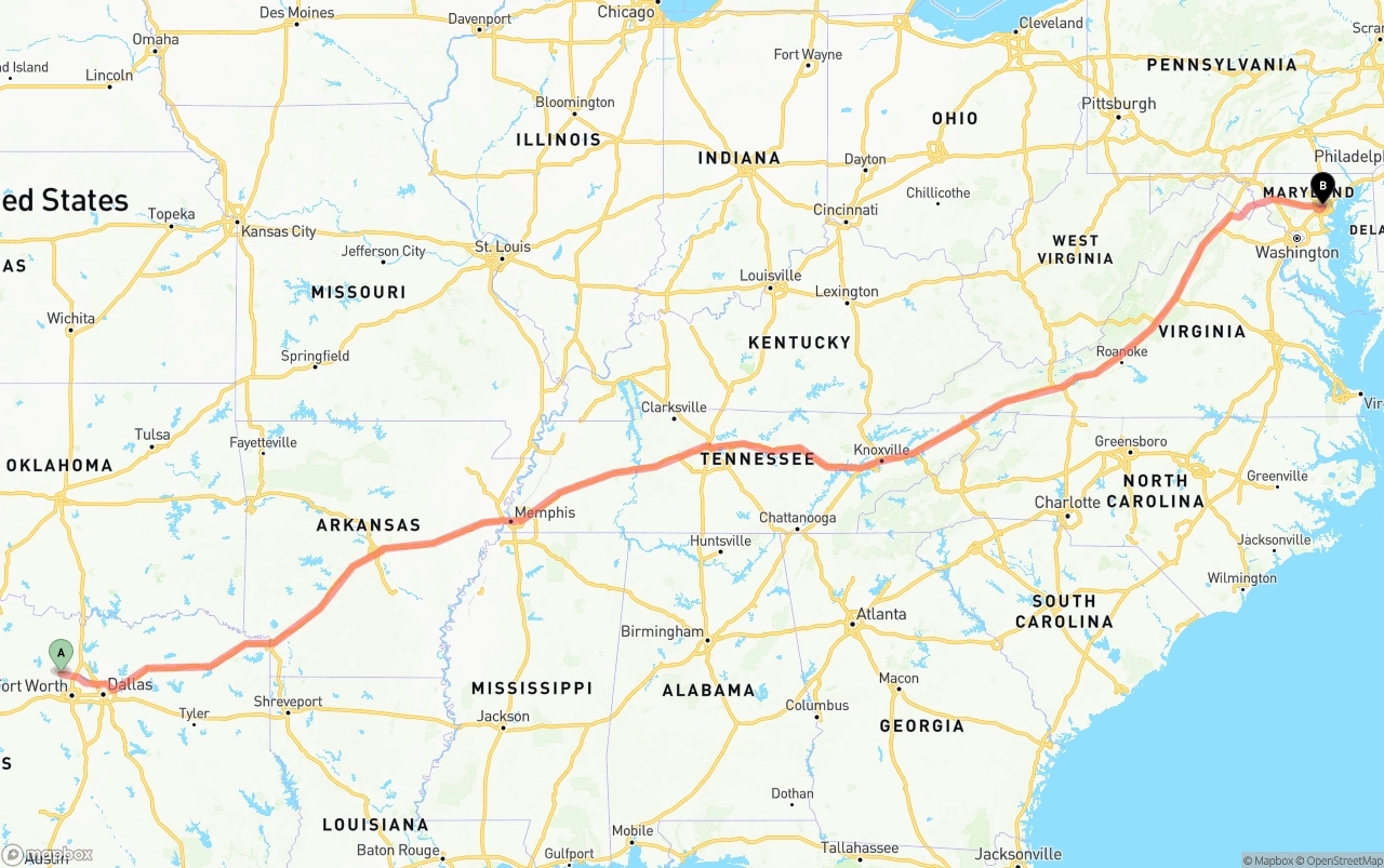 Shipping route from Aurora to Baltimore