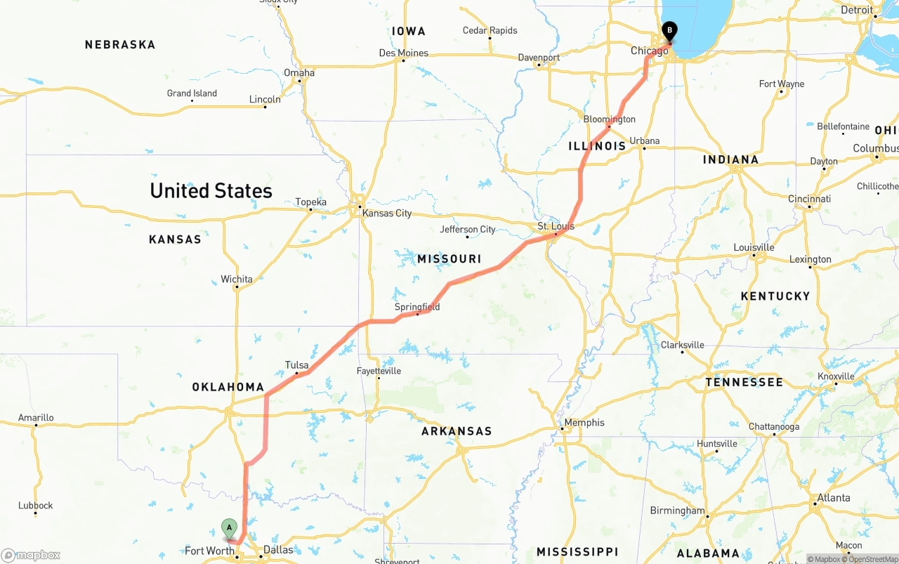Shipping route from Aurora to Chicago