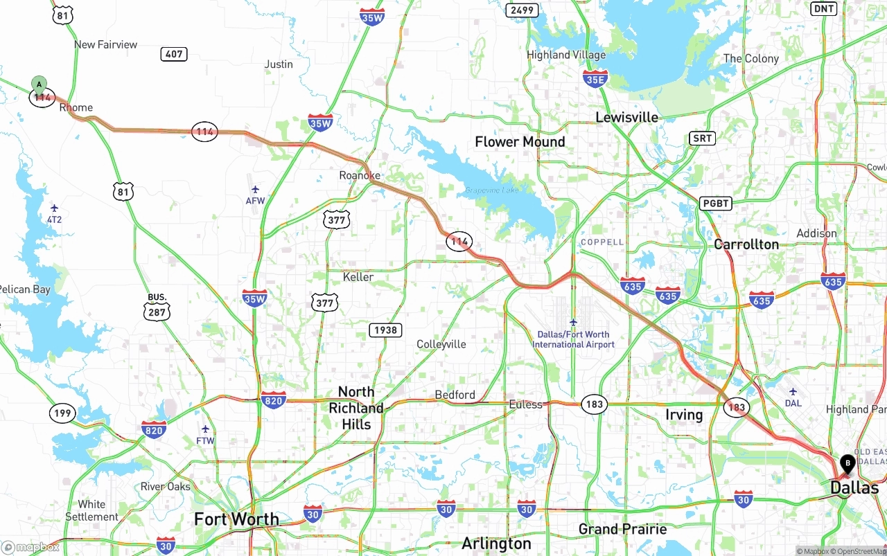Shipping route from Aurora to Dallas