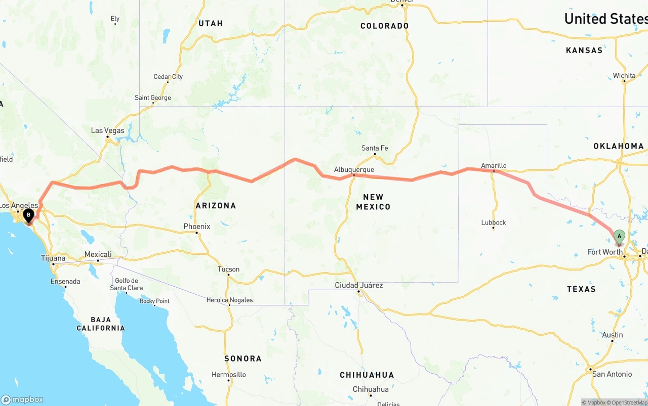 Shipping route from Aurora to John Wayne Airport — Orange County