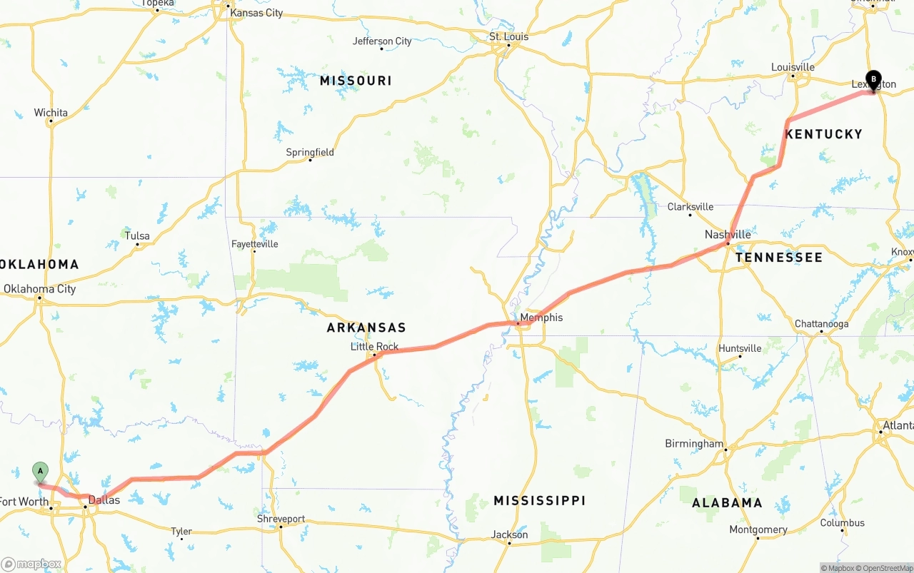 Shipping route from Aurora to Lexington