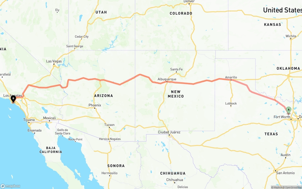 Shipping route from Aurora to Long Beach