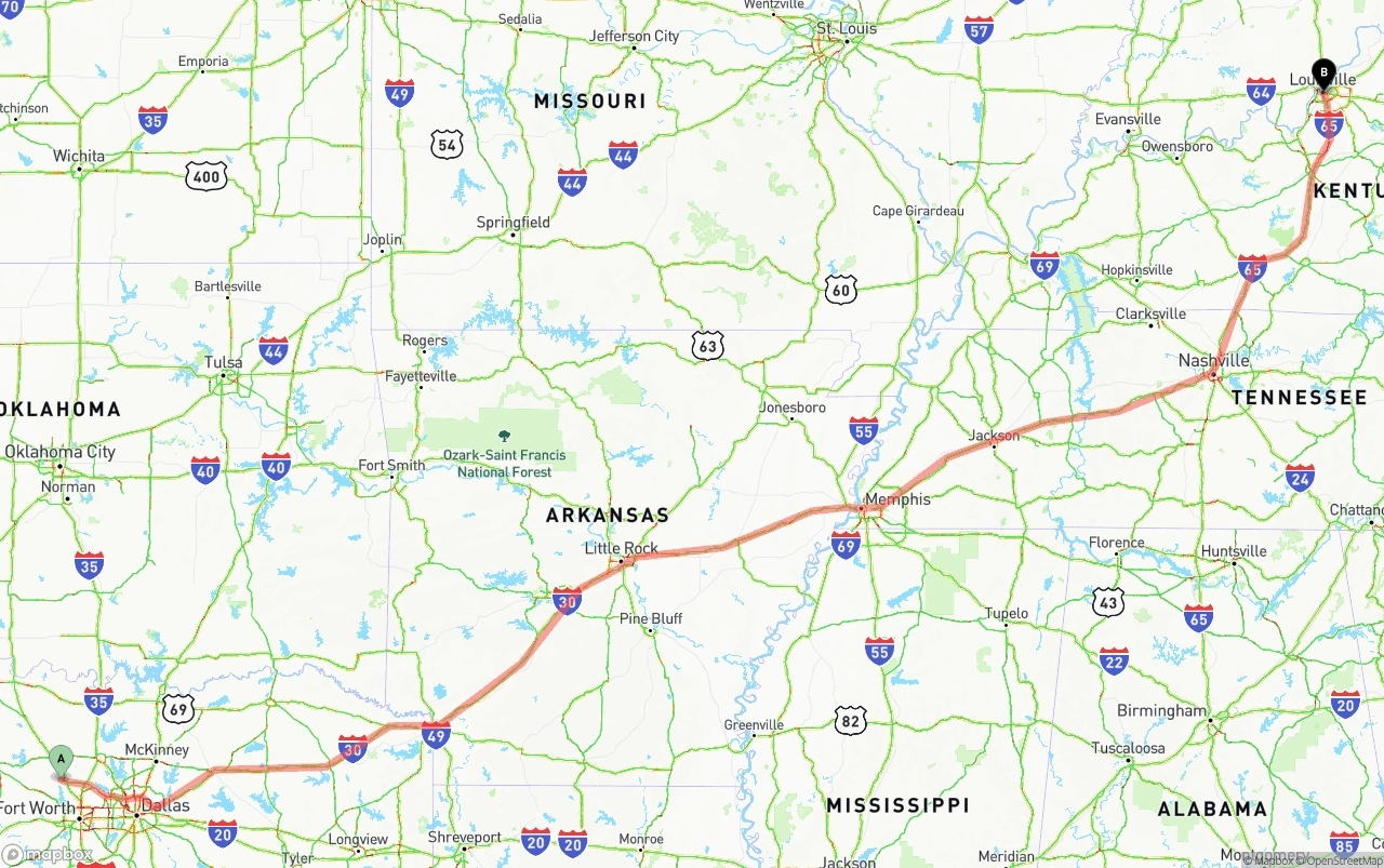 Shipping route from Aurora to Louisville