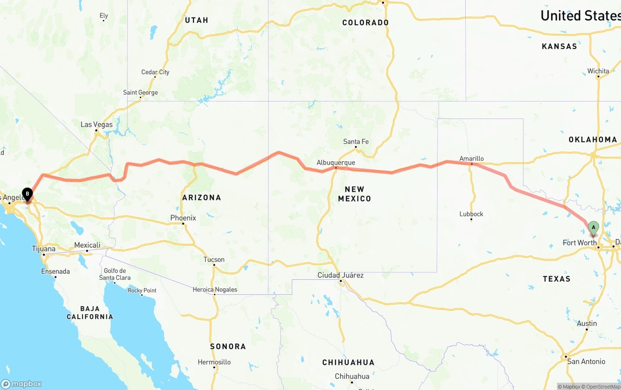 Shipping route from Aurora to Ontario International Airport