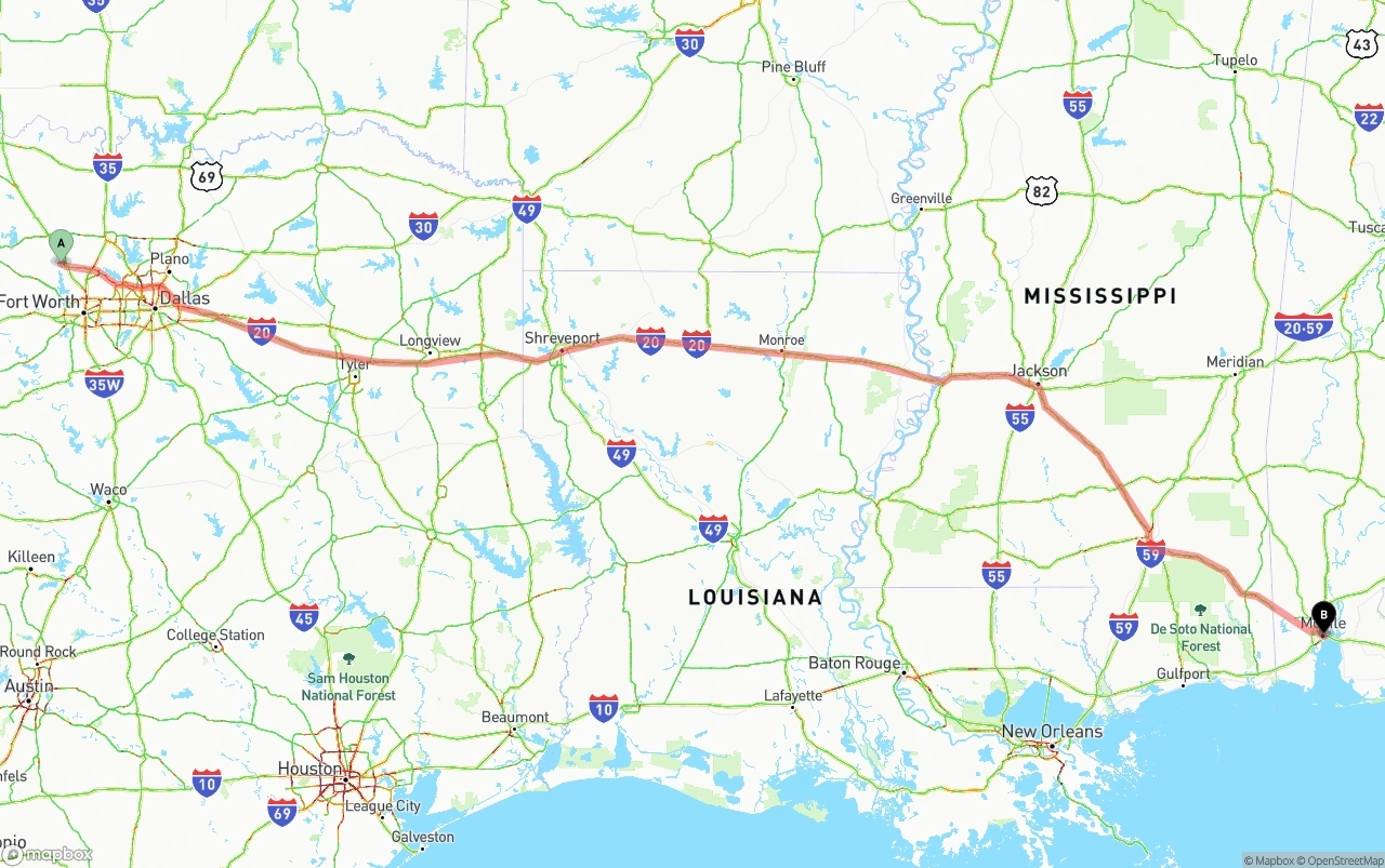 Shipping route from Aurora to Port of Mobile