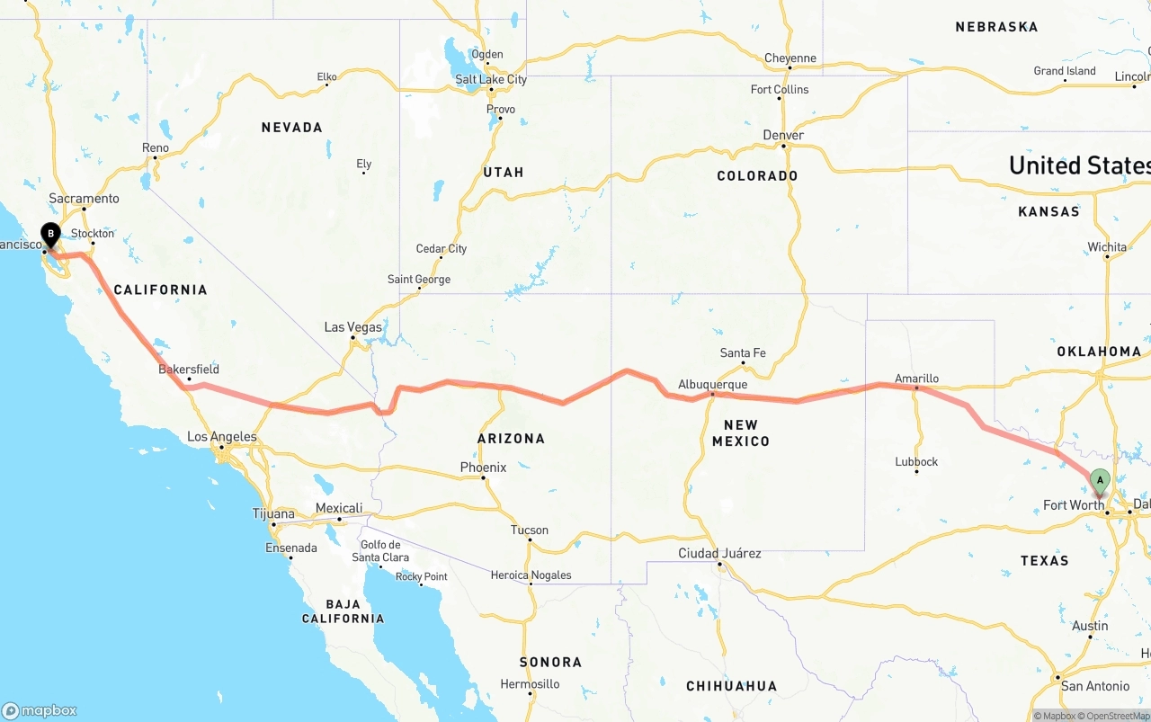 Shipping route from Aurora to Port of Oakland