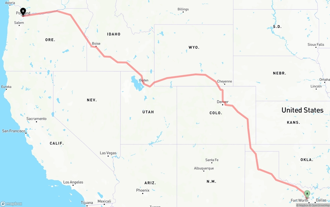 Shipping route from Aurora to Portland