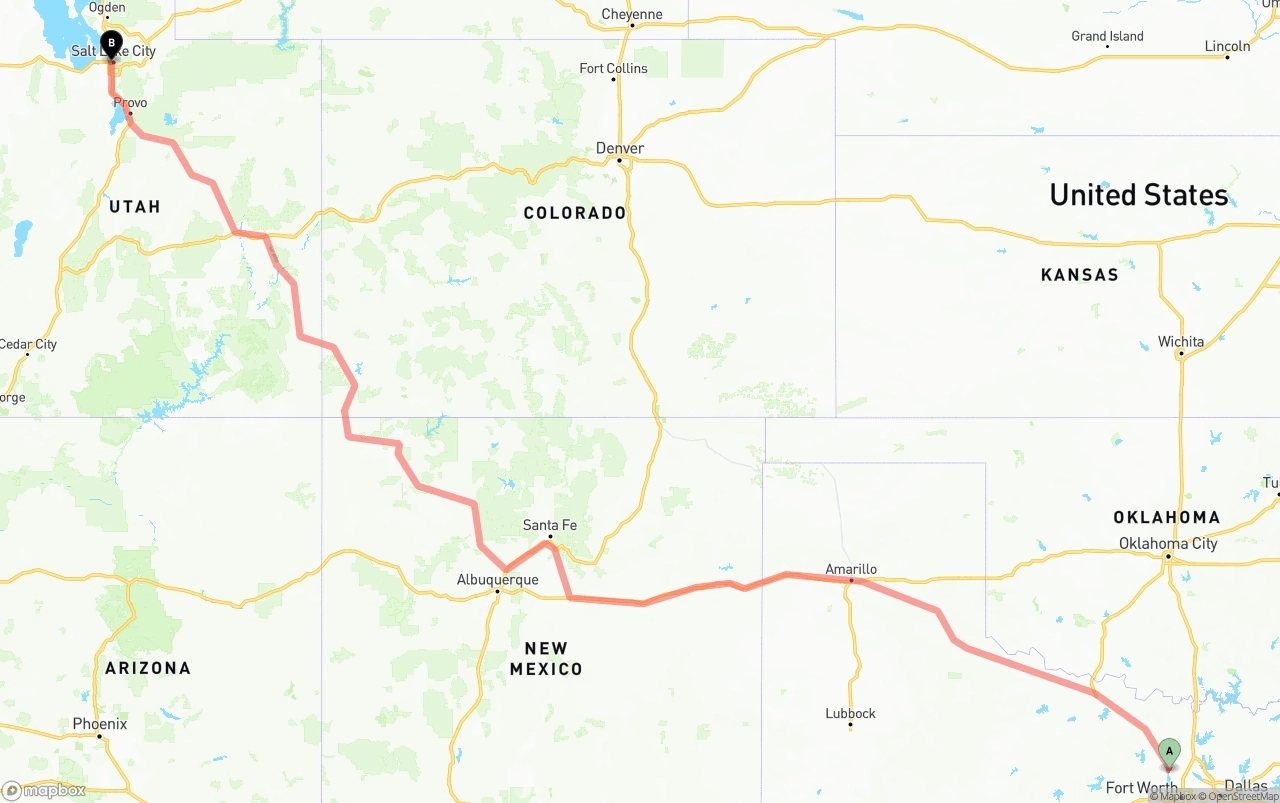 Shipping route from Aurora to Salt Lake City