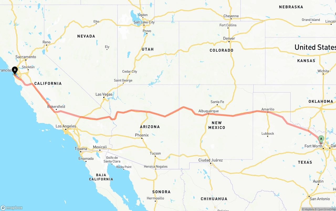 Shipping route from Aurora to San Francisco International Airport