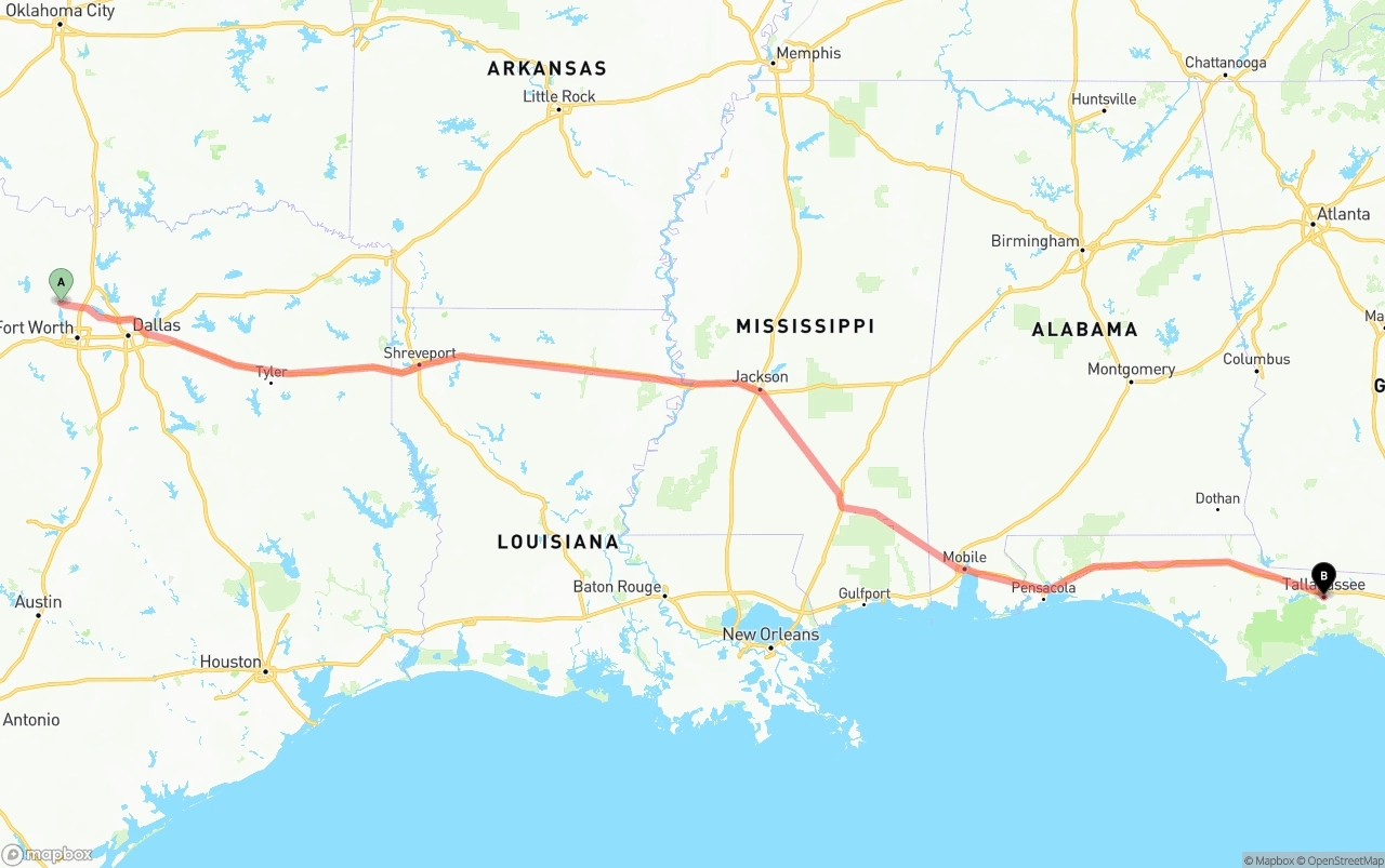 Shipping route from Aurora to Tallahassee