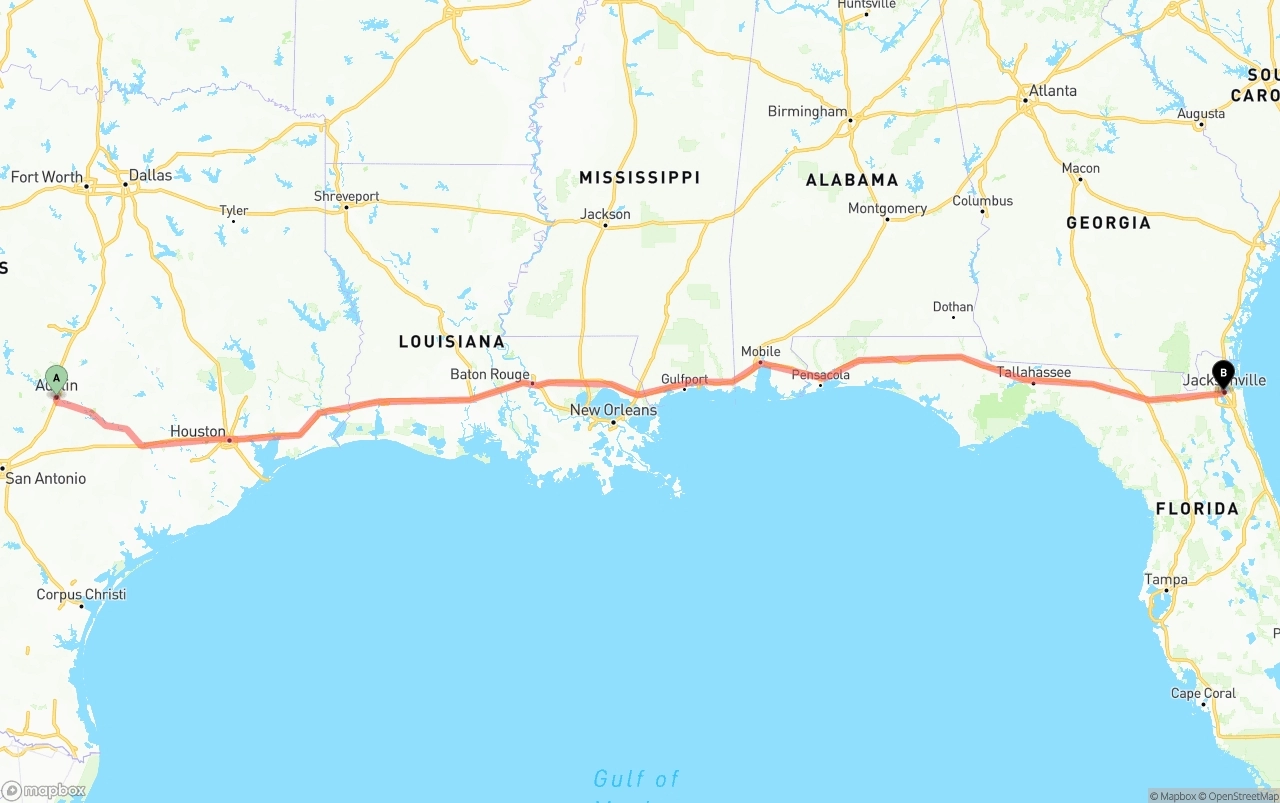 Shipping route from Austin to Jacksonville