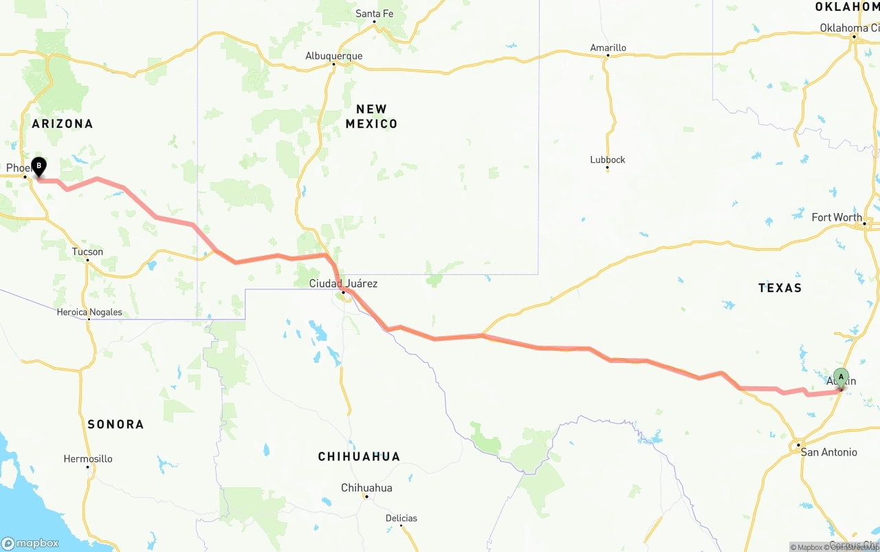Shipping route from Austin to Mesa