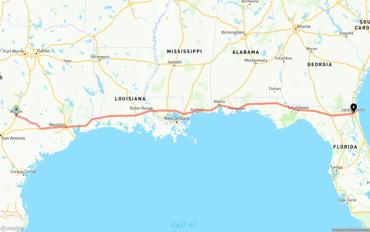 Shipping route from Austin to Port of Jacksonville