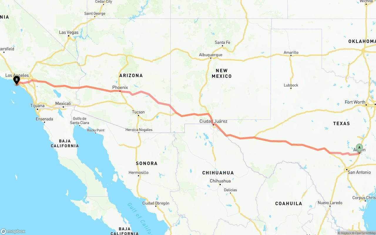 Shipping route from Austin to Port of Los Angeles