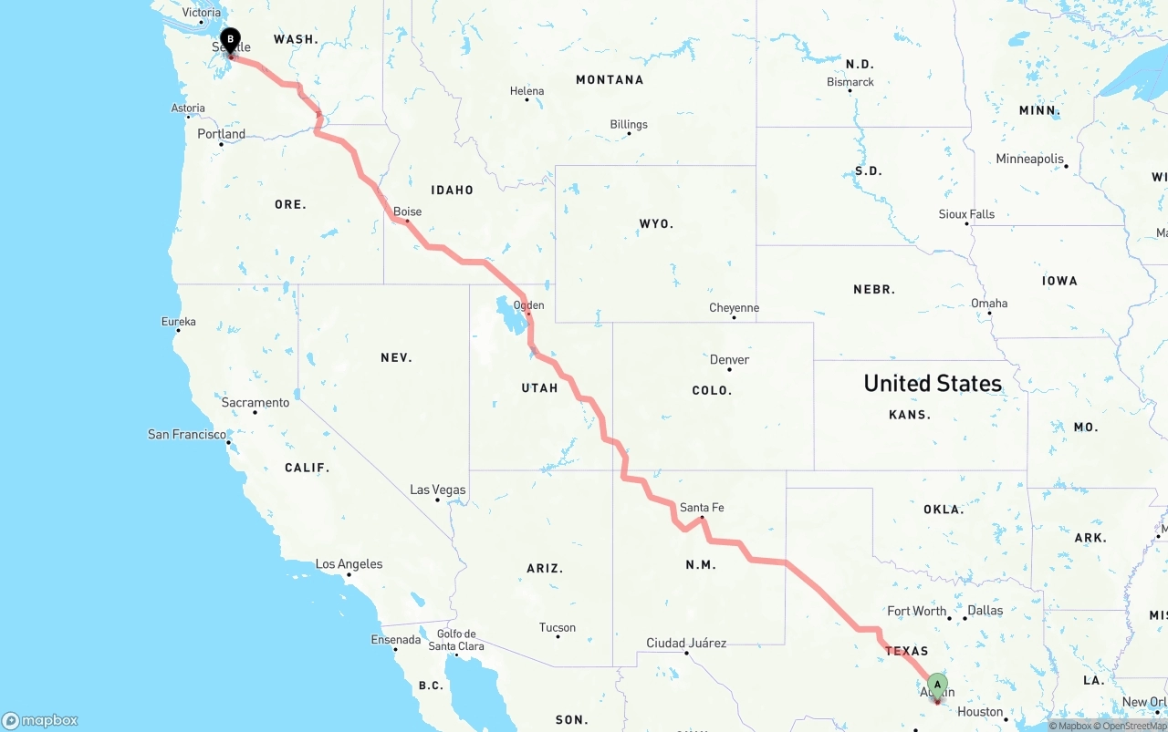 Shipping route from Austin to Port of Seattle