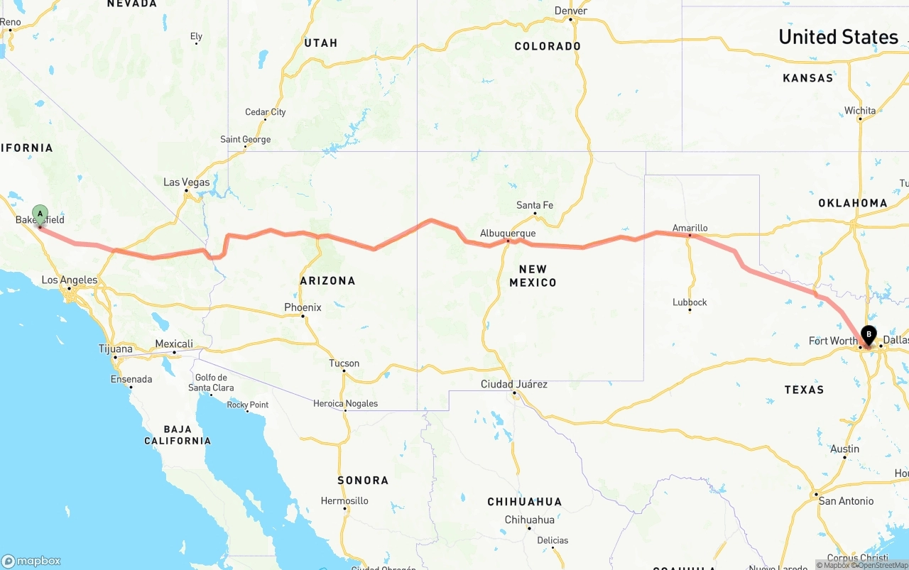 Shipping route from Bakersfield to Arlington