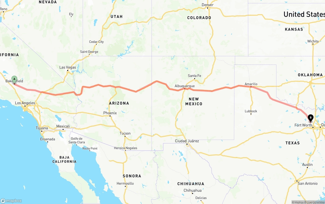 Shipping route from Bakersfield to Aurora