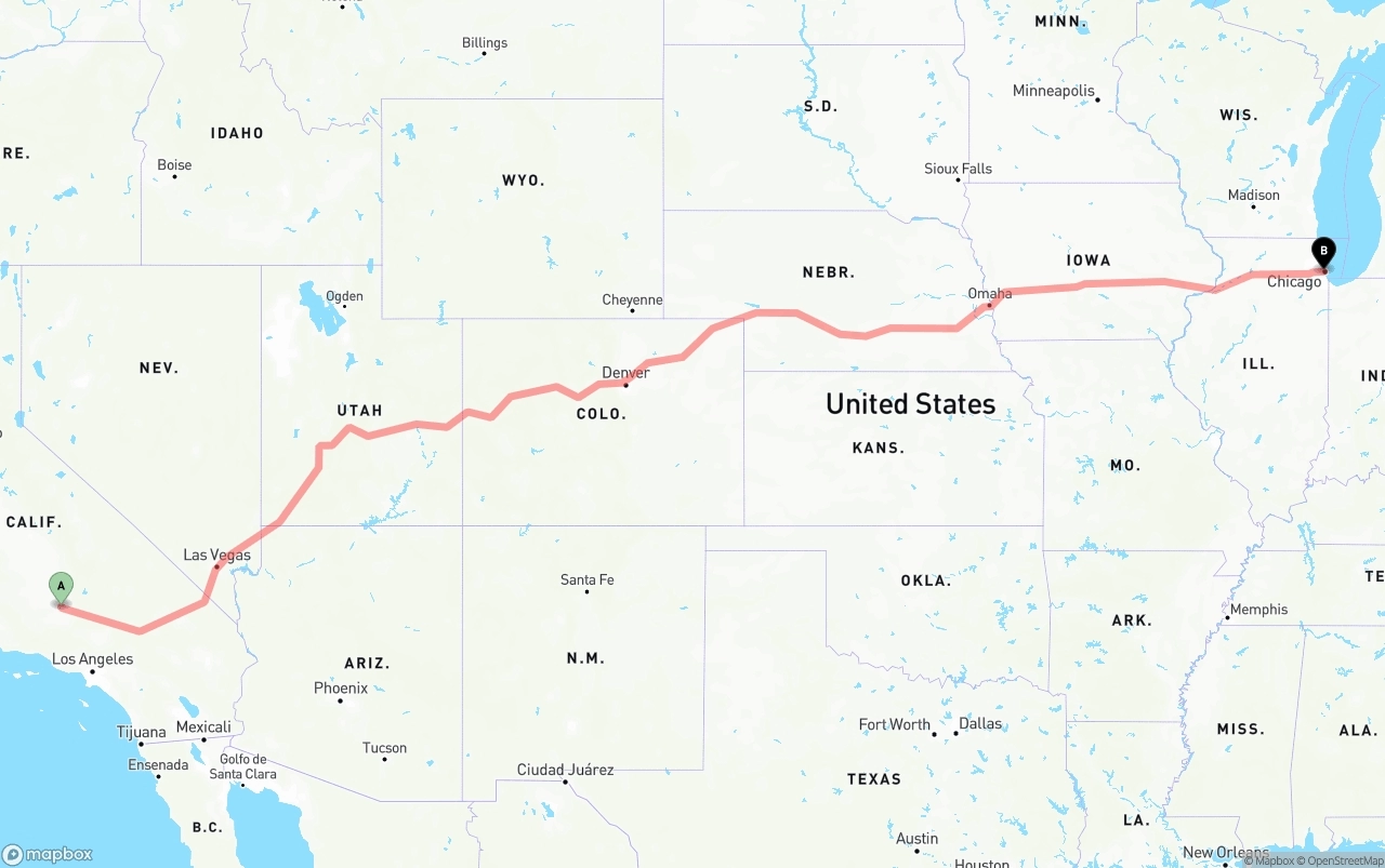 Shipping route from Bakersfield to Chicago