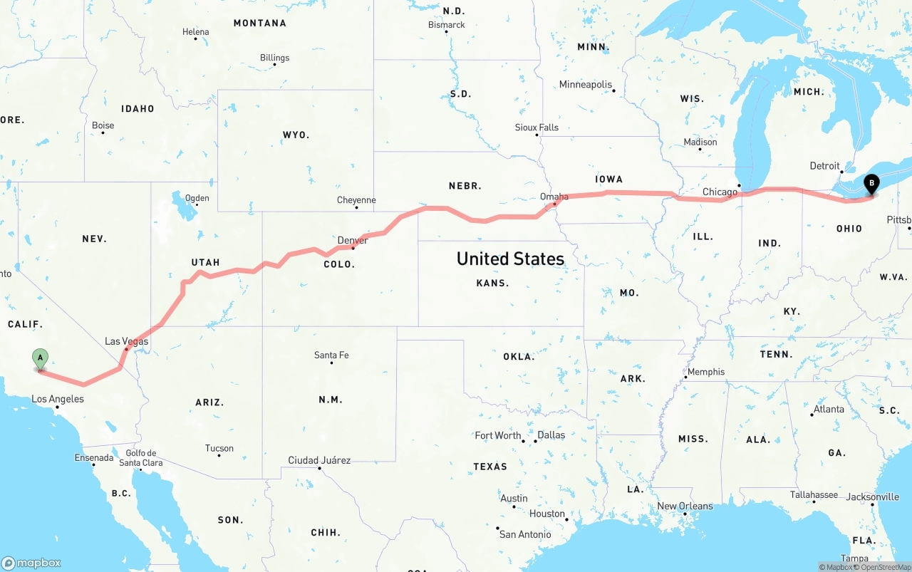 Shipping route from Bakersfield to Cleveland