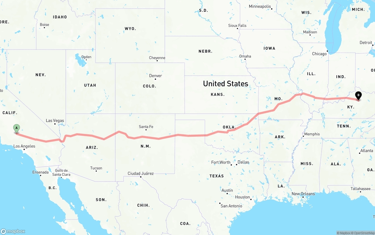 Shipping route from Bakersfield to Lexington