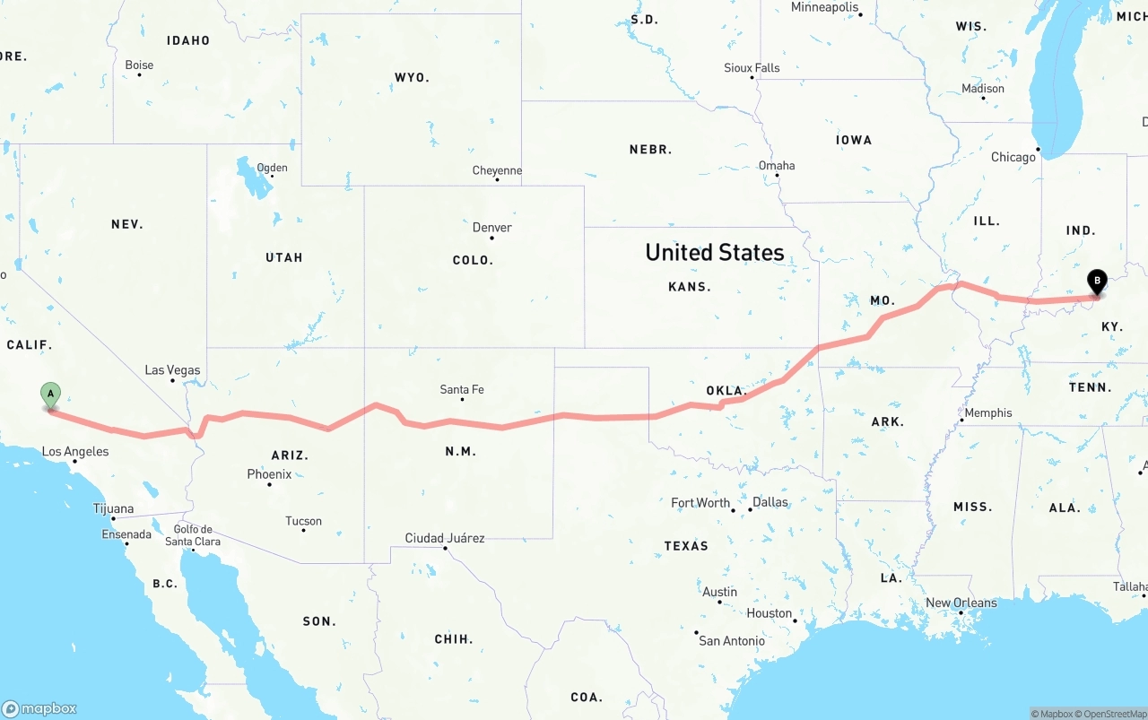 Shipping route from Bakersfield to Louisville