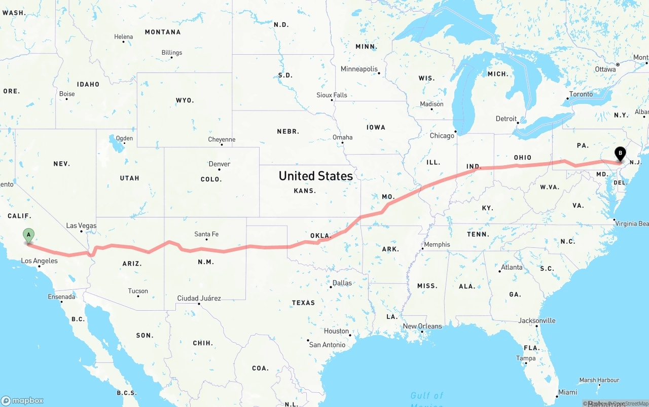 Shipping route from Bakersfield to Phoenix