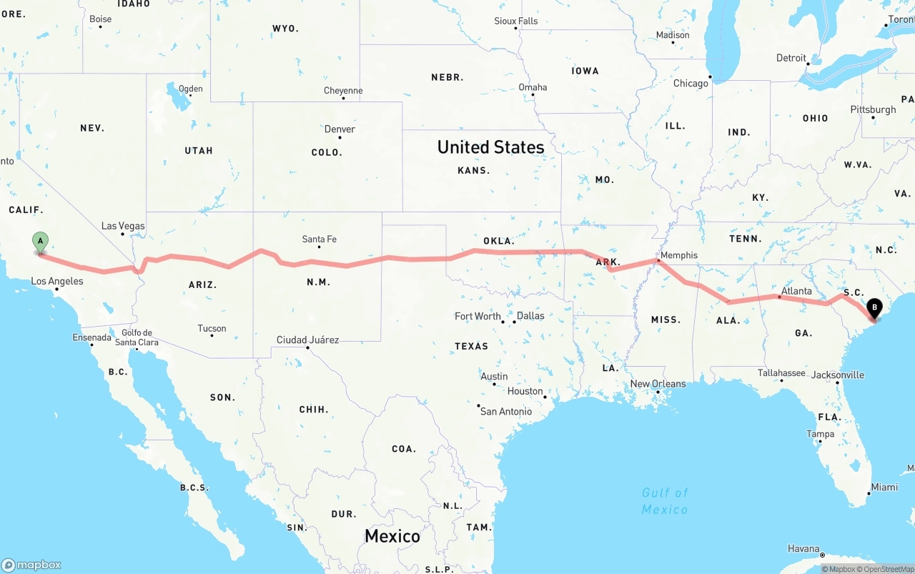 Shipping route from Bakersfield to Port of Charleston