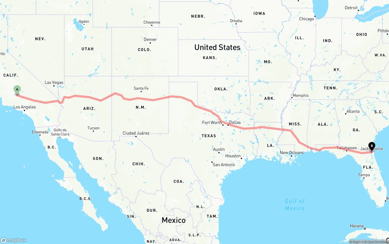 Shipping route from Bakersfield to Port of Jacksonville