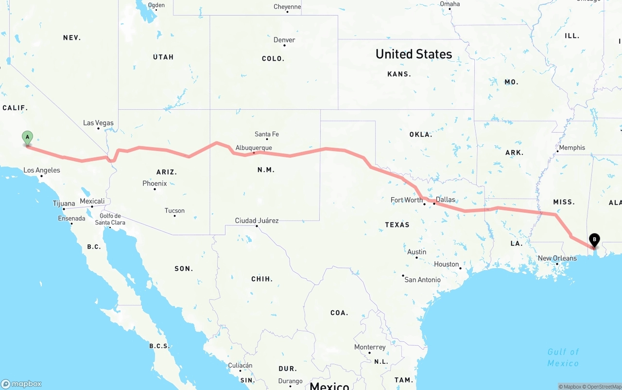 Shipping route from Bakersfield to Port of Mobile