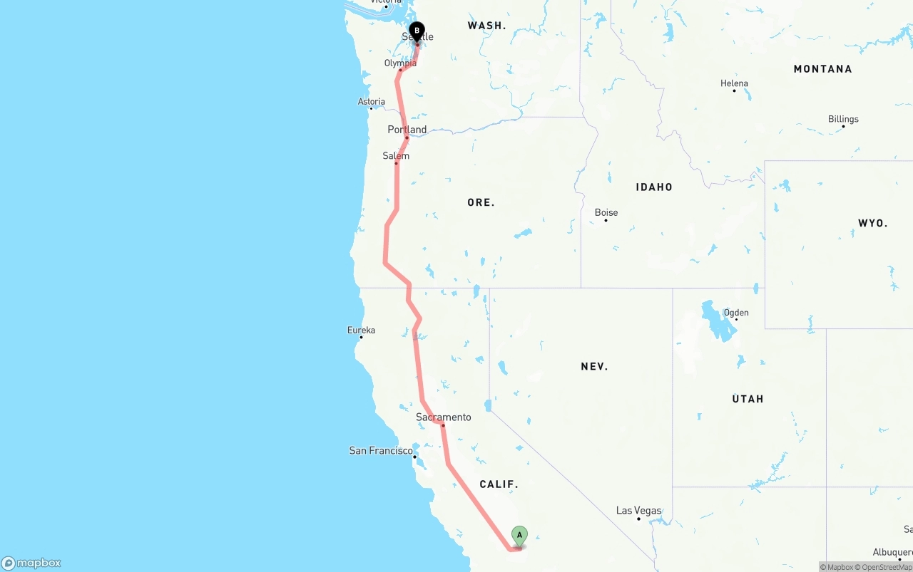 Shipping route from Bakersfield to Port of Seattle