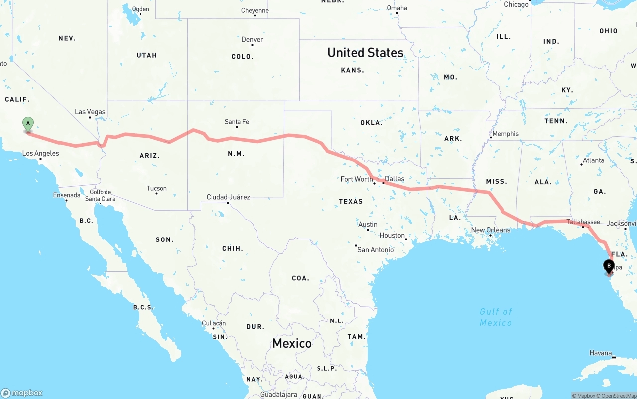 Shipping route from Bakersfield to St. Petersburg