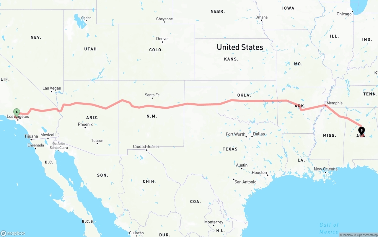Shipping route from Bob Hope Airport to Alabama