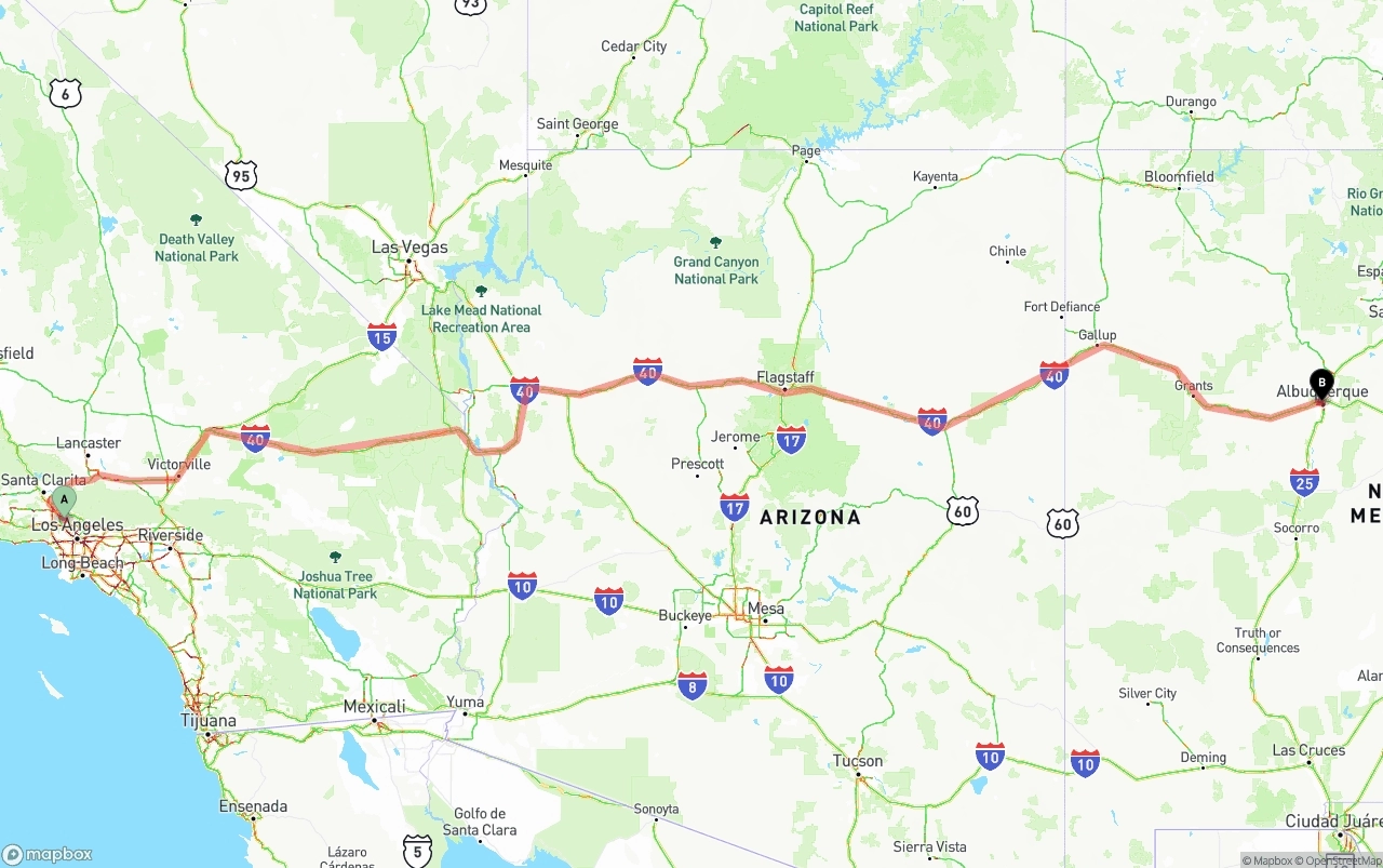 Shipping route from Bob Hope Airport to Albuquerque