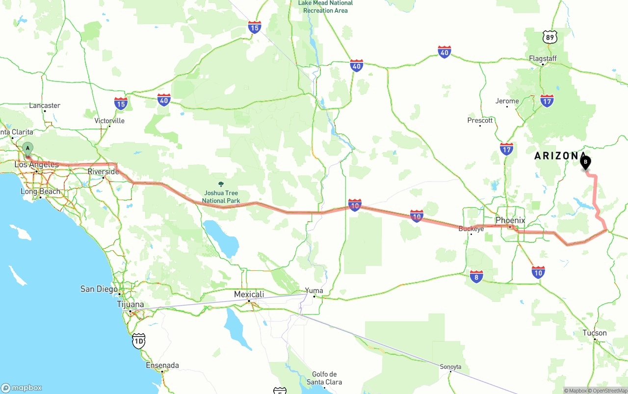 Shipping route from Bob Hope Airport to Arizona