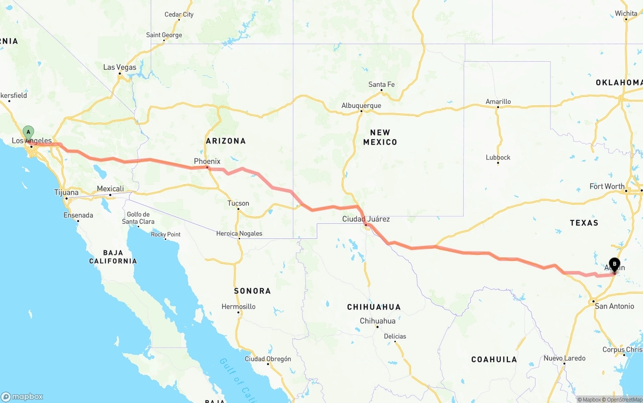 Shipping route from Bob Hope Airport to Austin