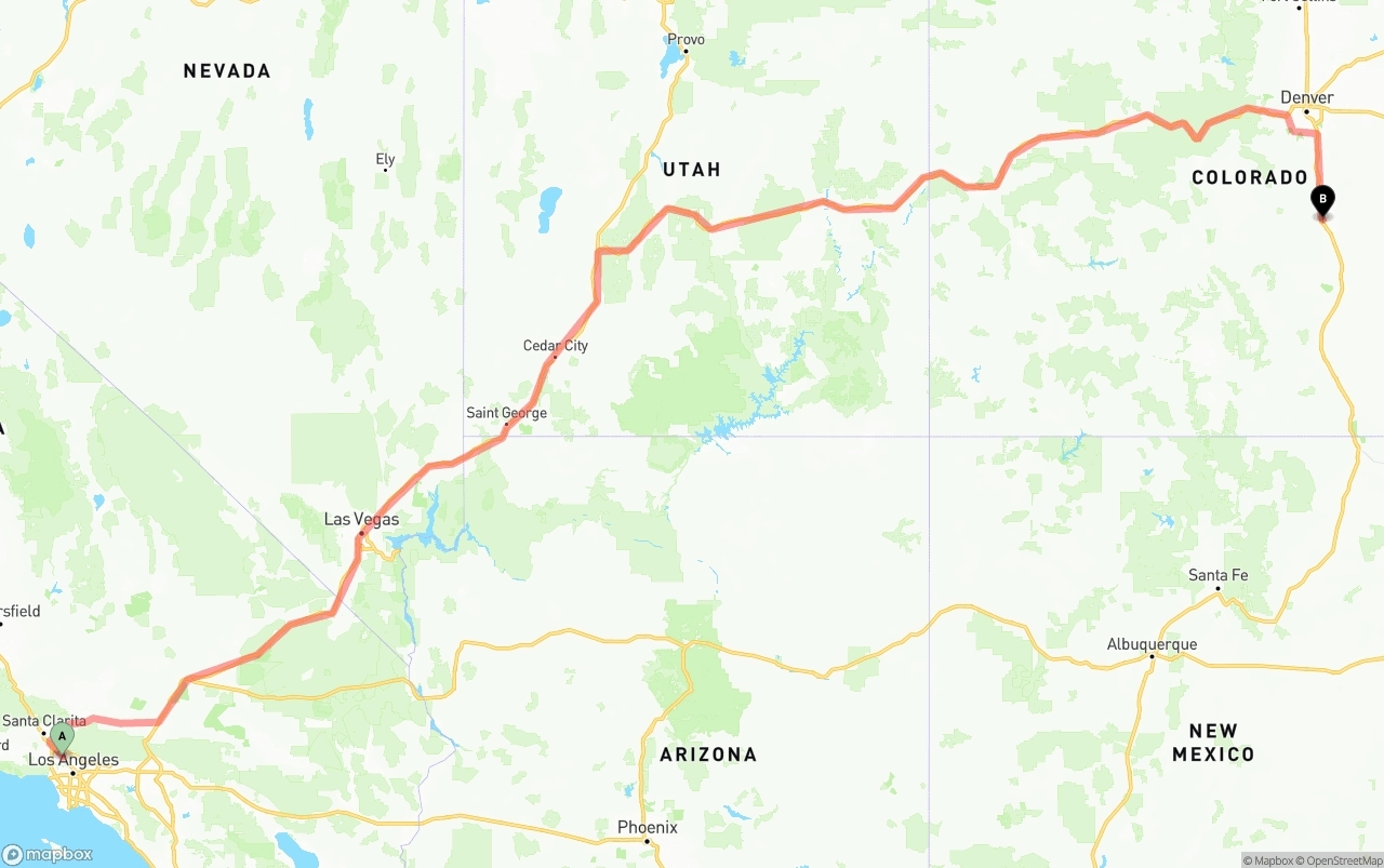 Shipping route from Bob Hope Airport to Colorado Springs