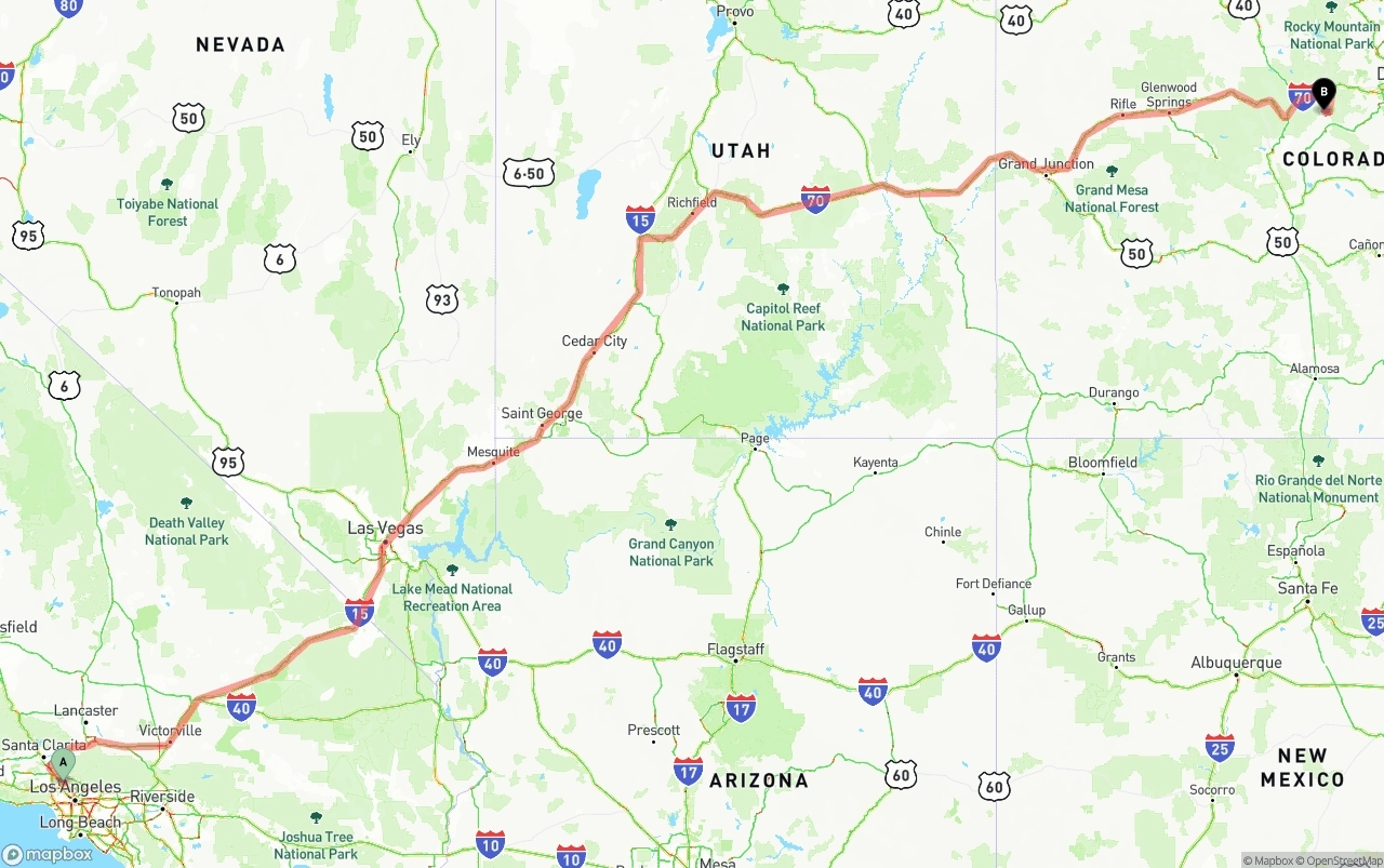 Shipping route from Bob Hope Airport to Colorado