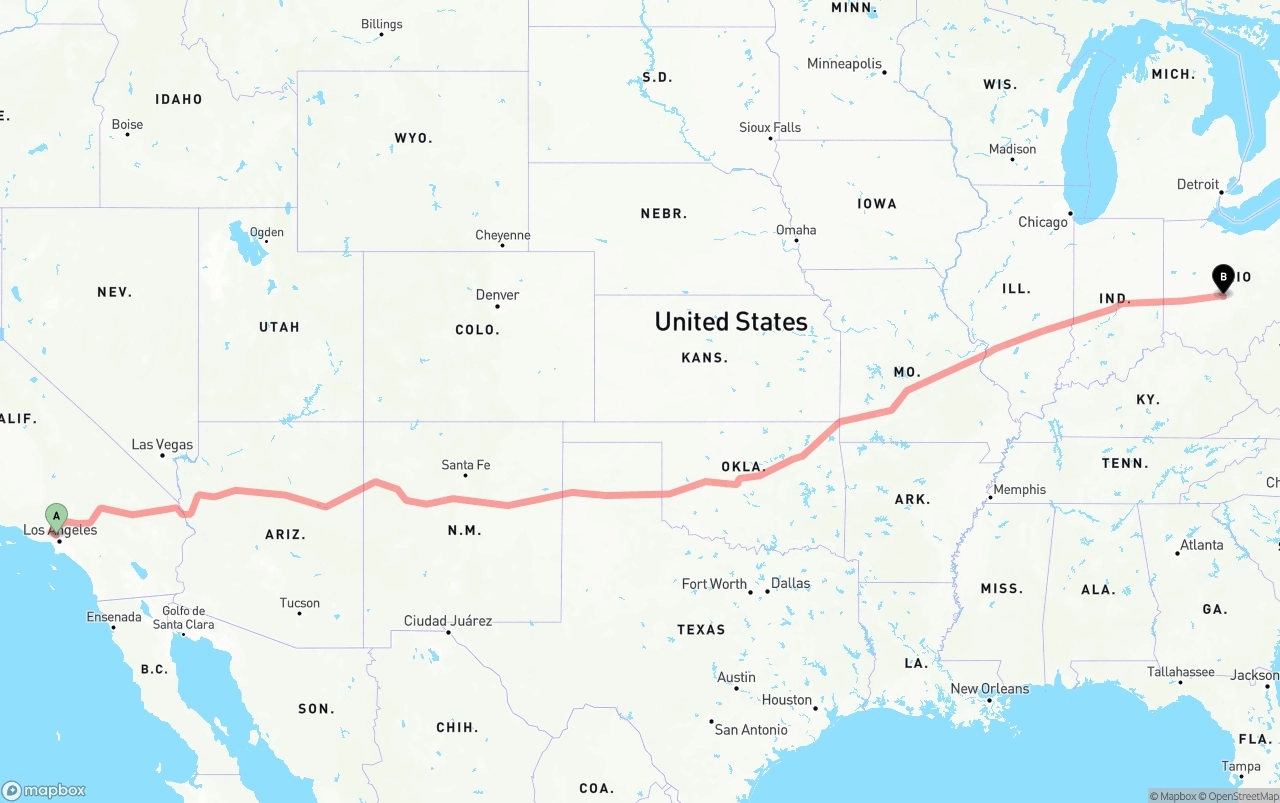 Shipping route from Bob Hope Airport to Columbus