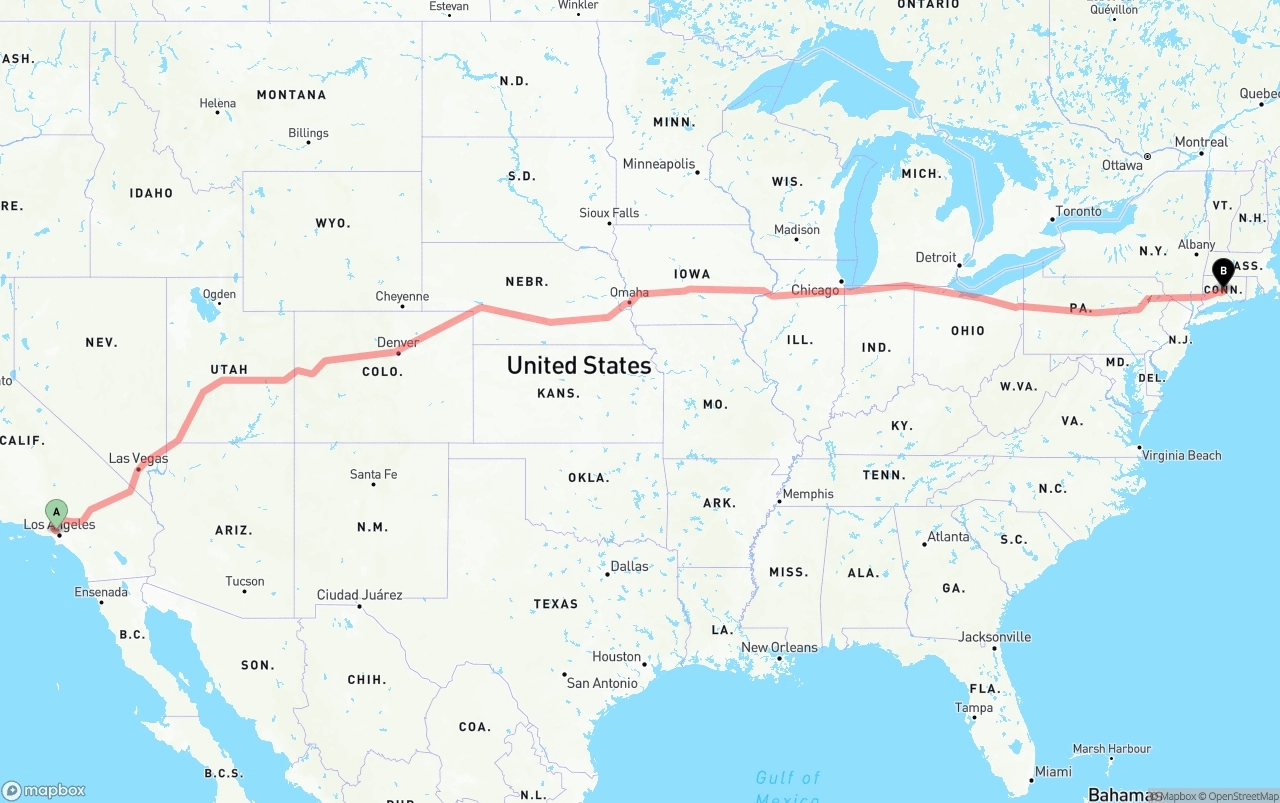 Shipping route from Bob Hope Airport to Connecticut