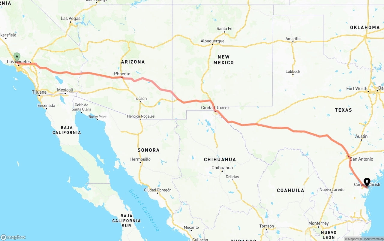Shipping route from Bob Hope Airport to Corpus Christi