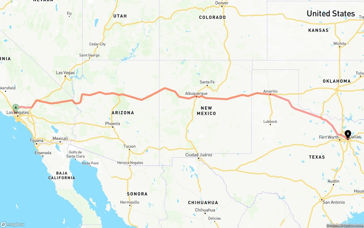 Shipping route from Bob Hope Airport to Dallas