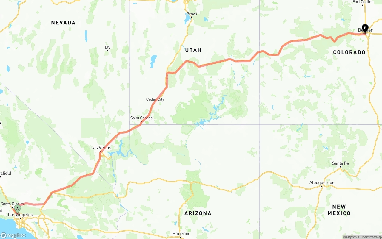 Shipping route from Bob Hope Airport to Denver