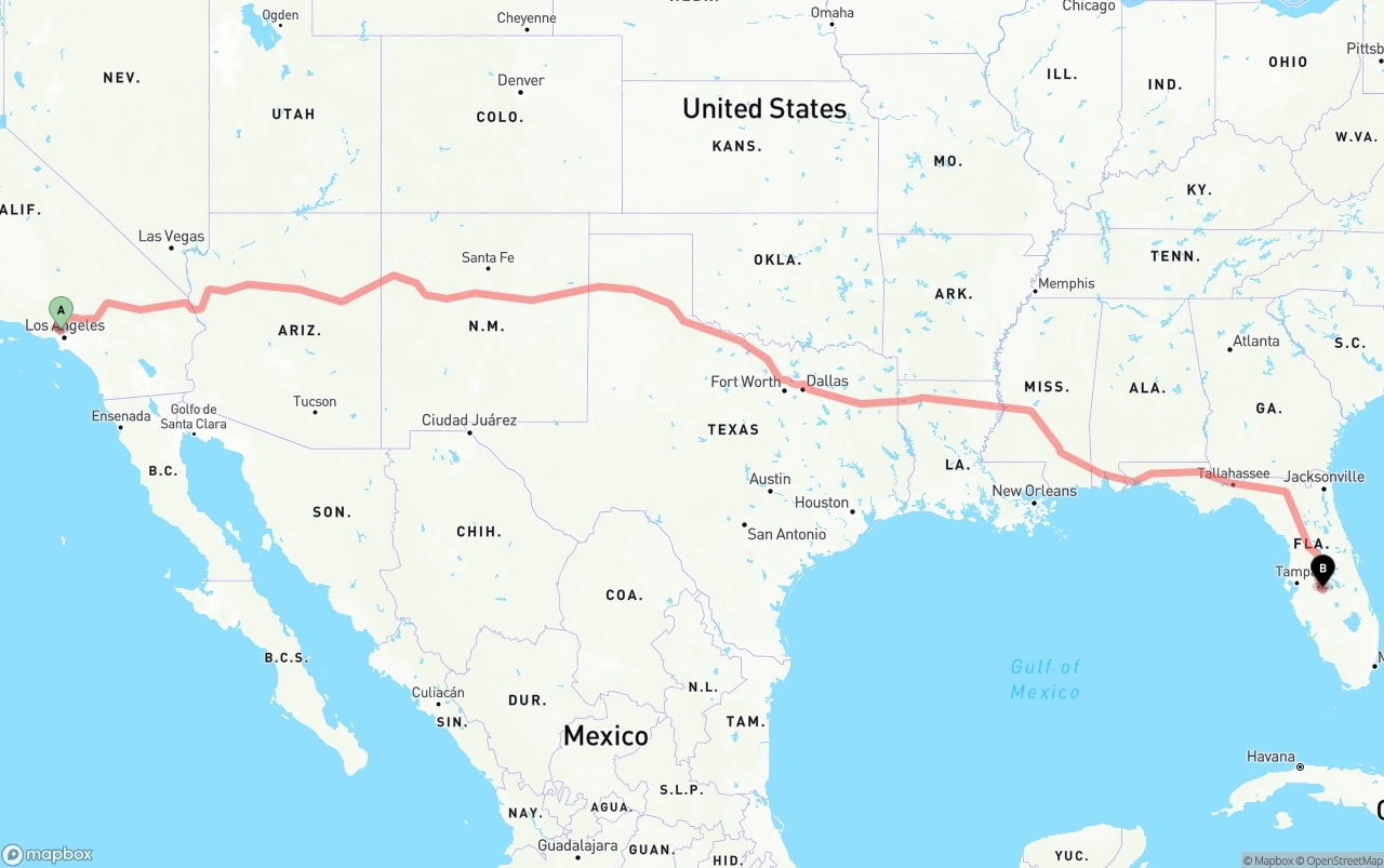 Shipping route from Bob Hope Airport to Florida