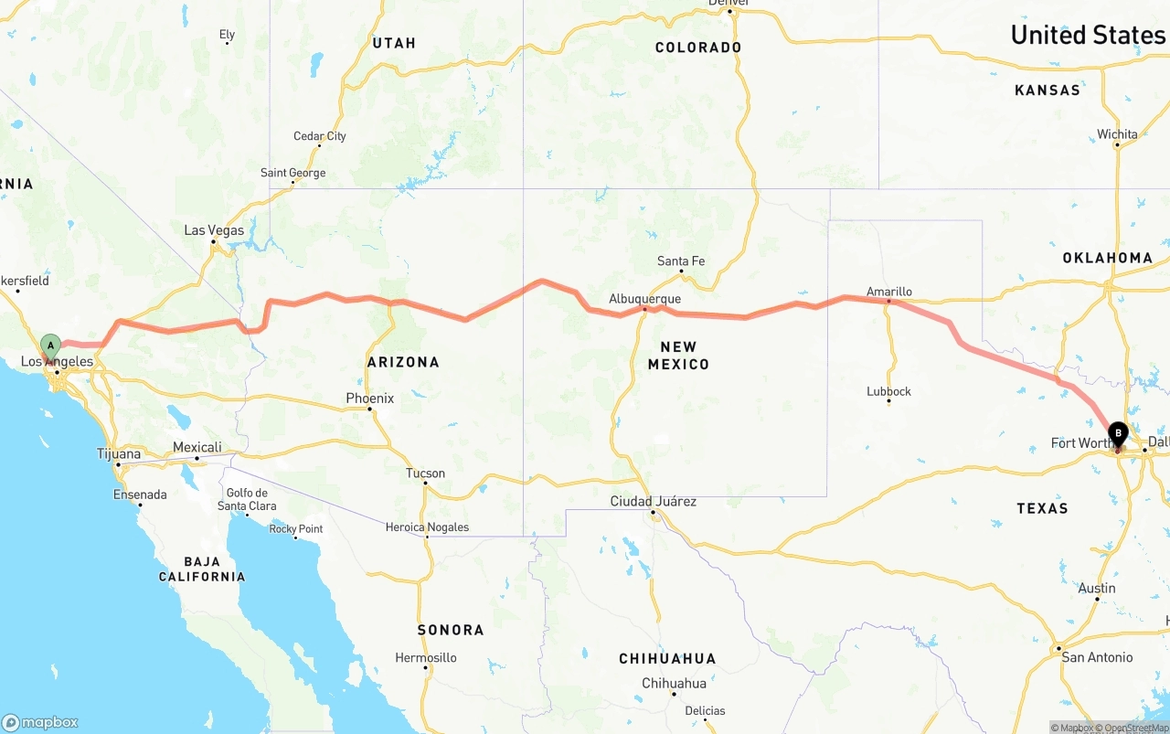 Shipping route from Bob Hope Airport to Fort Worth