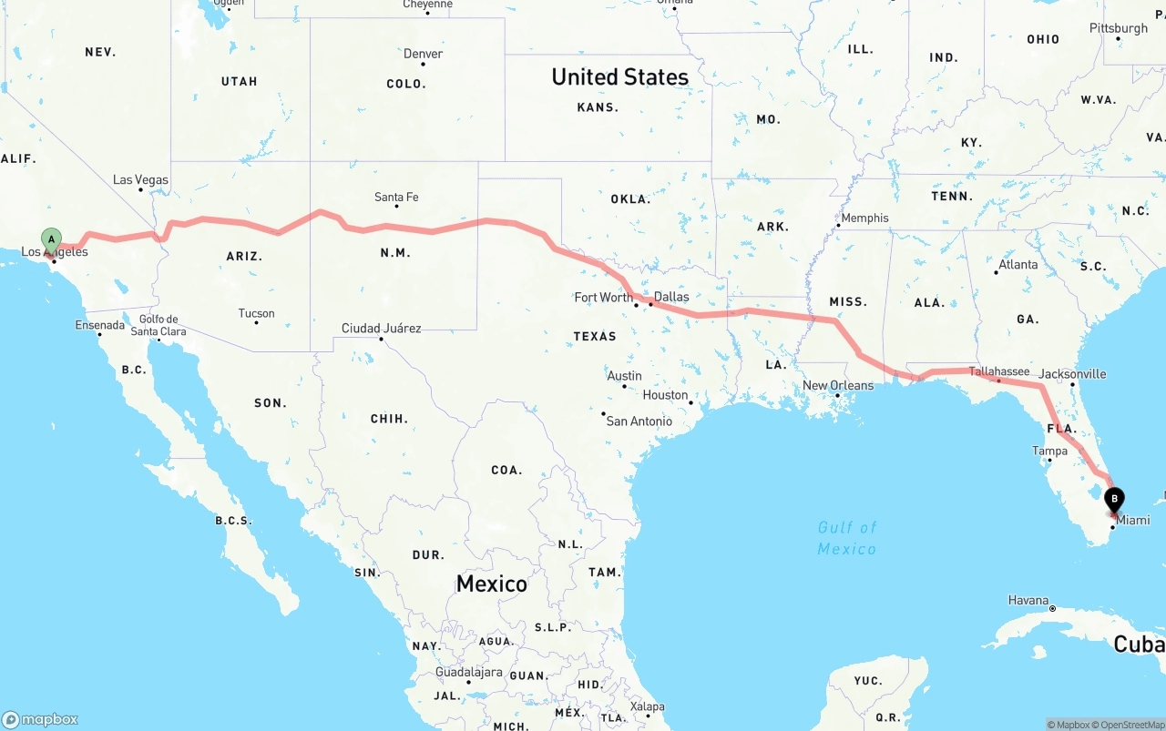 Shipping route from Bob Hope Airport to Ft. Lauderdale